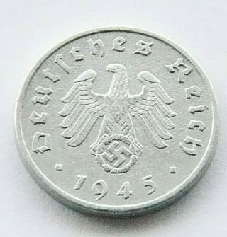 German Coin 1945 A 1 Reichspfennig Zinc Swastika 3rd Reich Ww2 Pfennig Rare