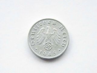 GERMAN Coin 1945 A 1 REICHSPFENNIG Zinc SWASTIKA 3rd Reich WW2 Pfennig RARE 2