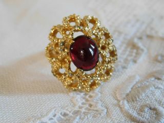 Vintage Sarah Coventry Red Cabochon Statement Ring,  Signed,  Rare,  1970 - 80