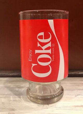 ☆ Large 1970’s 32 Oz Enjoy Coke Coca Cola Pedestal Glass 7” Tall Big One Rare