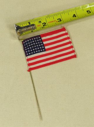 Rare Vtg Wwii Era Woven Silk 48 Star Flag Patriotic Lapel Stick Pin Or Hat Pin