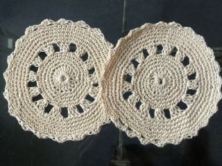 Vintage Small Round Cream Crochet Lace Handmade Table Mats Coasters