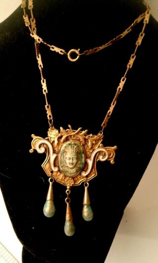 Delicate And Very Rare Egyptian Revival Necklace With Enamel " X "