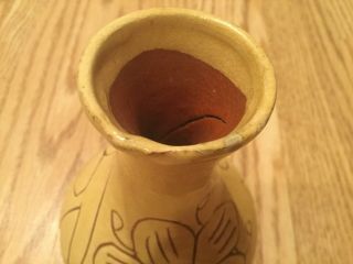 Rare Vintage Yellow Glazed Williamsburg Pottery Red Clay Ceramic Flower Vase 2