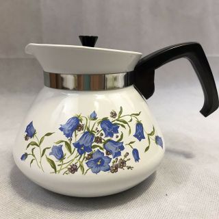 Rare Vintage Corning Ware Canterbury Blue Bells Flower 6 Cup Coffee Tea Pot Lid