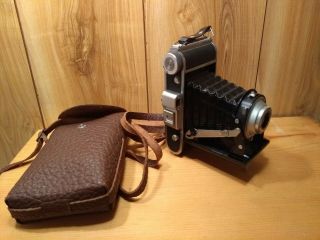Vintage Rare Braun Norca Folding Camera With Brown Leather Case 1952 Germany