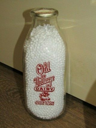 Rare Vintage Quart Milk Bottle Old Village Dairy Johnston Rhode Island Lot1