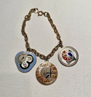 Rare 1970’s Nos/noc Nasa Skylab I & Ii Enamel Golden Charm Pendant Bracelet