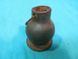 Antique 2 1/2 " Cast Iron Miniature Cauldron Pot With Bale Match Holder