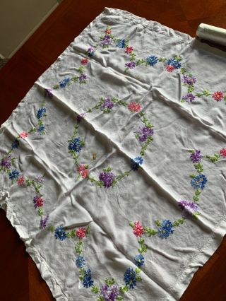 Vintage Cotton/linen Hand Embroidered Tablecloth 31 X 31inch