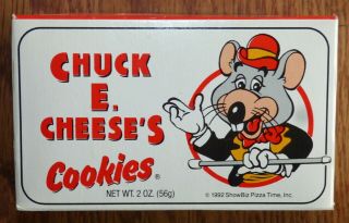 1992 Rare Chuck - E - Cheese Showbiz Pizza Time 2 Oz Box Of Cookies Made Usa