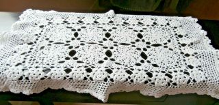Vintage White Cotton Hand Crochet Lace Table Runner Or Small Tablecloth
