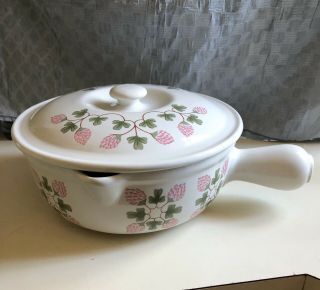 Vintage Hall Carbone Wild Strawberry Mcm Large Lidded Soup Bowl With Handle Rare