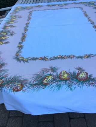 Rare Vintage Pine Cone Tablecloth California Hand Prints Textile Fabric 63”x52.  5