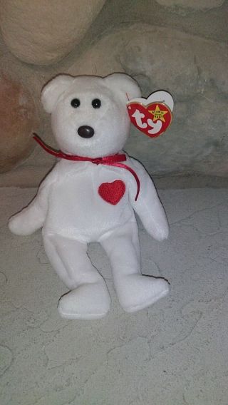 Valentino Rare Ty Beanie Baby With Errors 1994 Retired White With Red Heart