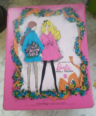 Vintage 1968 Mattel Barbie Doll Trunk Case Plastic Hangers Clothes Closet Pink