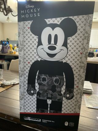 Bearbrick X Bape Mickey Mouse Monotone 1000 A Bathing Ape Authentic In Hand