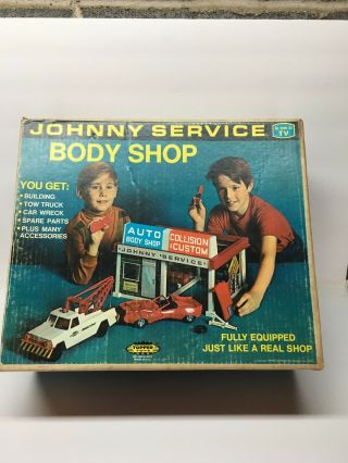 Johnny Service Auto Body Shop Complete W Box,  Car Etc Pristine - Rare Topper Toys