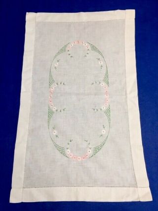 Vintage Hand Embroidered White Floral Table Runner / Center Piece - 76cm X 46cm