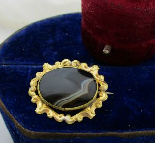 Sweet Antique Mid 19th Century Scottish Banded Agate Lace Or Modesty Pin Brooch