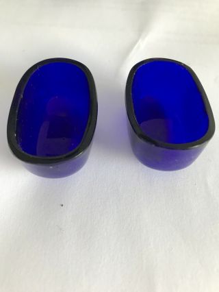 Antique Cobalt Blue Glass Liners Matching Pair For Open Salts Mustard Pots