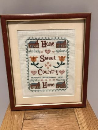 Vintage Hand Embroidered Framed Cross Stitch S - Home Sweet Country Home