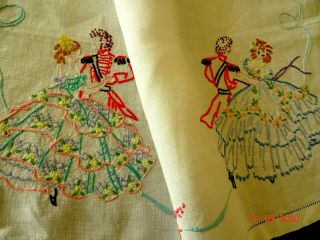 Vintage Hand Embroidered Crinoline Ladies & Beaus - Dancing -
