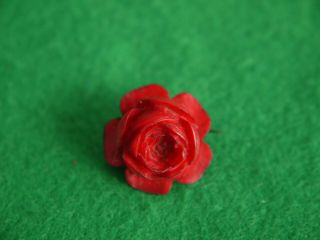 Delightful Antique Carved Rose Flower Brooch Red Cinnabar ? Coral ?