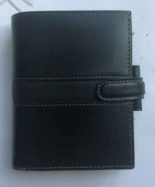 Filofax Mini Size Piazza Leather Black Vintage Planner Rare With Top Wallet