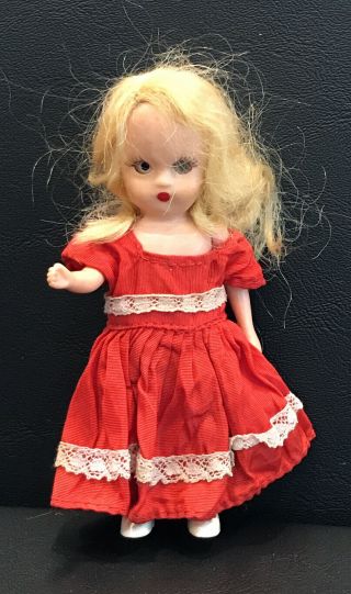 Vintage Nancy Ann Storybook Doll “ Hard Plastic Red Dress