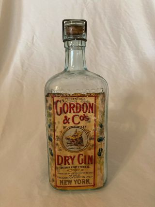 Rare Antique Pre - Prohibition Gordon Dry Gin York Glass Bottle 1916 - 1918