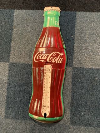 Rare 60s Vintage Embossed Metal Coca Cola Coke Bottle Thermometer Sign Soda Pop