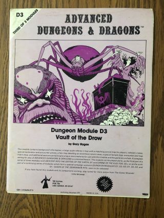 Rare & Nm - D3 Vault Of The Drow 1978 Monochrome D&d 1st Edition Module