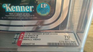 Vintage Star Wars HAN SOLO 12 back B AFA graded 70 EX,  Kenner 1978 MOC 2