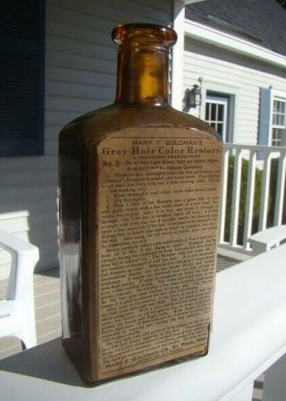 Antique Mary T.  Goldman Labeled Gray Hair Color Restorer Medicine Bottle