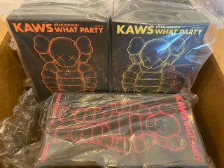 Kaws What Party Open Edition 3 Figure Set Orange Yellow & Pink 100 Authentic Nr