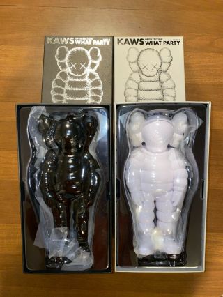 Kaws What Party Black & White Set Vinyl Figure In Hand