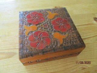 Small Vintage Wooden Box With Hinged Lid 10cm X 10cm X 3.  8cm