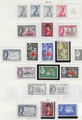 15 Fiji Stamps From Quality Old Antique Album 1959 - 1963