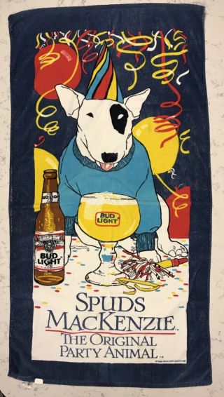Vintage Spuds Mackenzie Beach Towel Rare 1986 Party Animal Bud Light Beer Promo