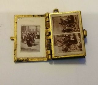 Miniature Antique Gilt Metal Enamelled Passion Of Christ With Sepia Photographs