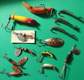 13 Vintage Small Fishing Lures Flyrod Lure Hico Big Fish,  Mepps,  Porter,  Thomas