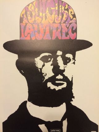 Rare Vintage Peter Max Psychedelic Art Pop Toulouse Lautrec Poster Bw Print