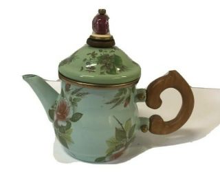 Mackenzie Childs Rare 1983 Vintage Camp Teapot Green Floral