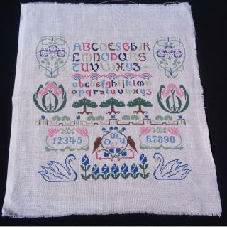 Pretty Vintage Richly Hand Embroidered Cross Stitch Sampler - For Framing