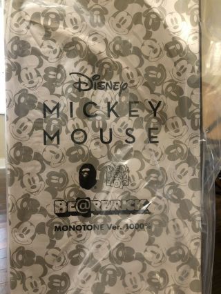 Bearbrick x Bape Mickey Mouse Monotone 1000 A Bathing Ape Authentic In Hand 3
