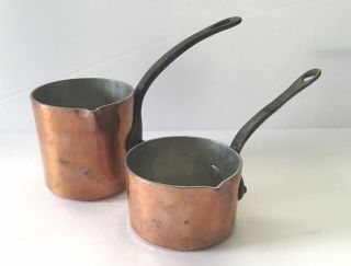 2 Vintage Rare French Lagorsse Alain Hammered Copper Iron Handled Pots