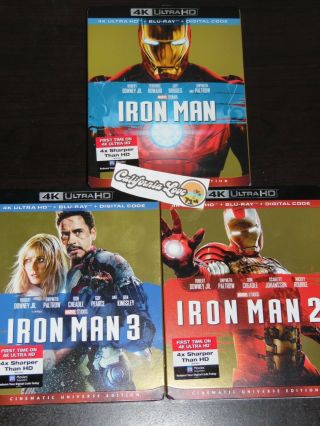 3 - Movie Iron Man 4k Ultra Hd,  Blu - Ray,  Slipcover Rare Combo✔☆mint☆✔ No Digital