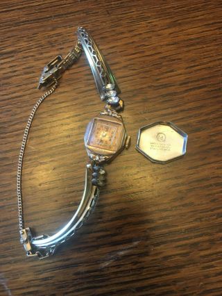 Vintage Elgin Wrist Watch Gold Cont.  025 Band Co 7 Jewel 10k Rgp Bezel Ss Back