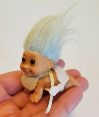 Vintage Russ Troll Doll 2” Blue Hair Crawling Baby Diaper & Bib